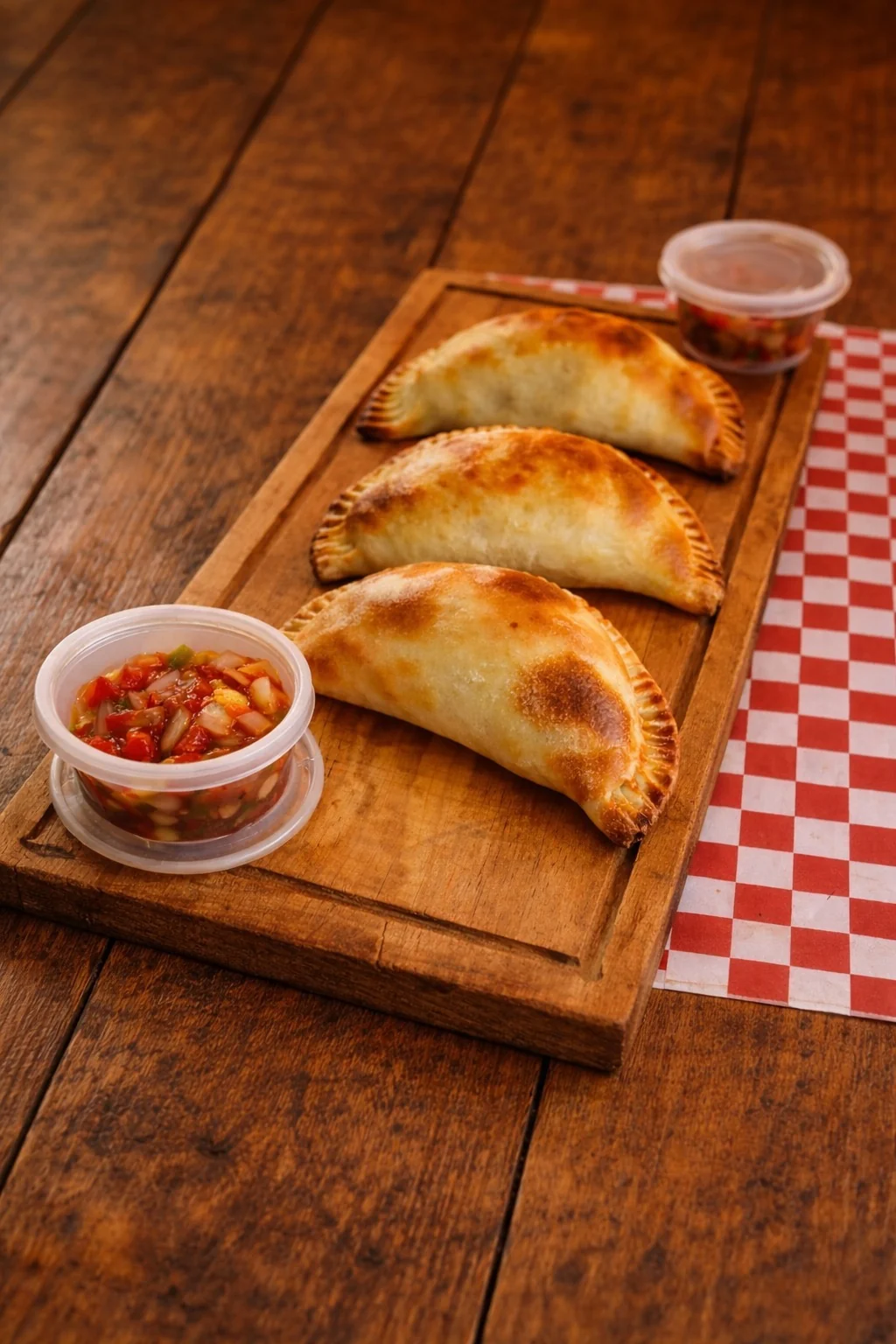 Empanadas La Doradita con salsa criolla